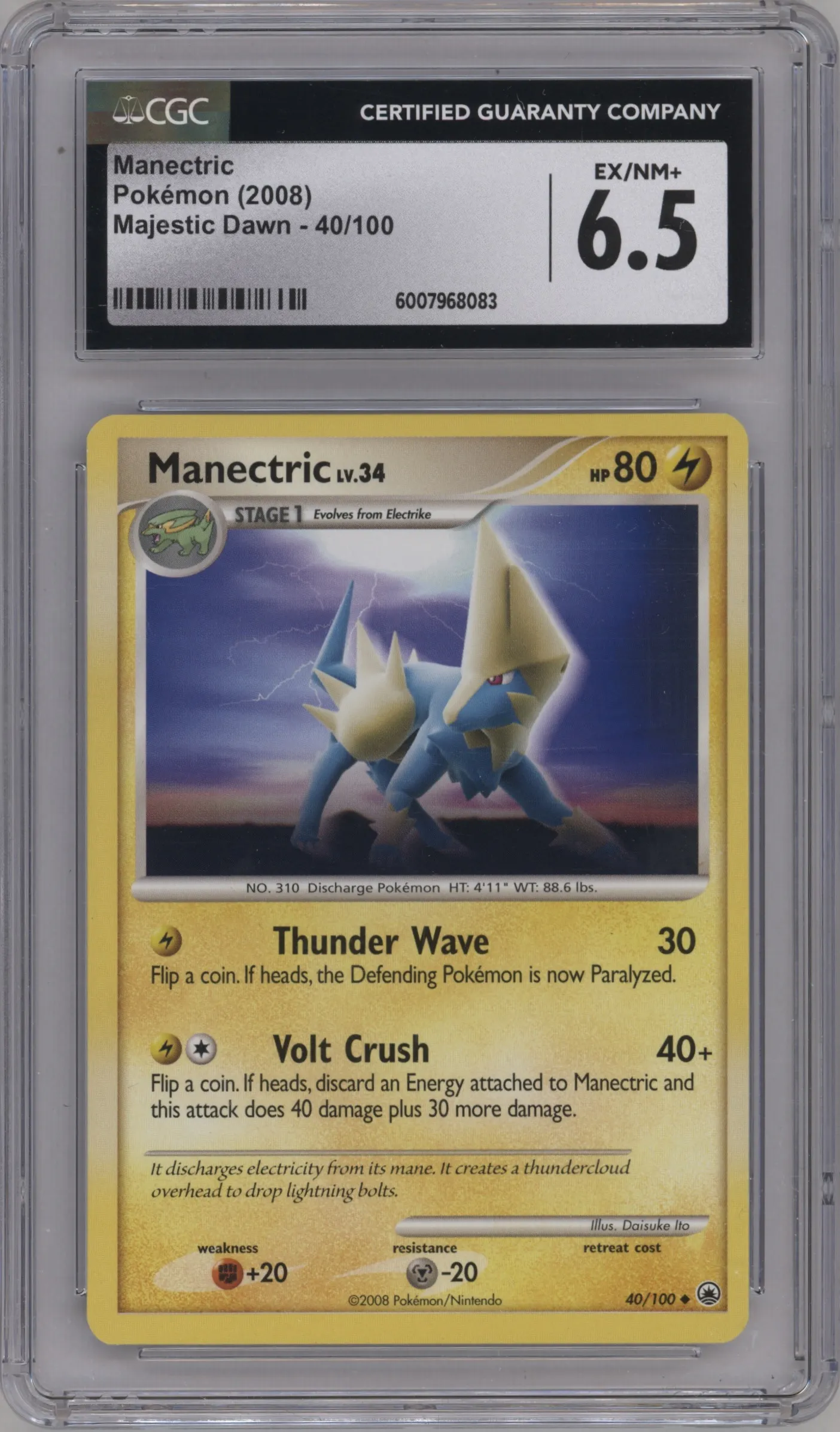 2008 Pokemon D&P Majestic Dawn Manectric CGC 6.5
