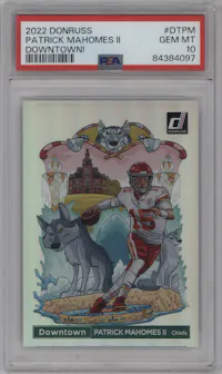 Patrick Mahomes II from the 2022 Panini Donruss set graded by PSA and given an overall grade of 10.
