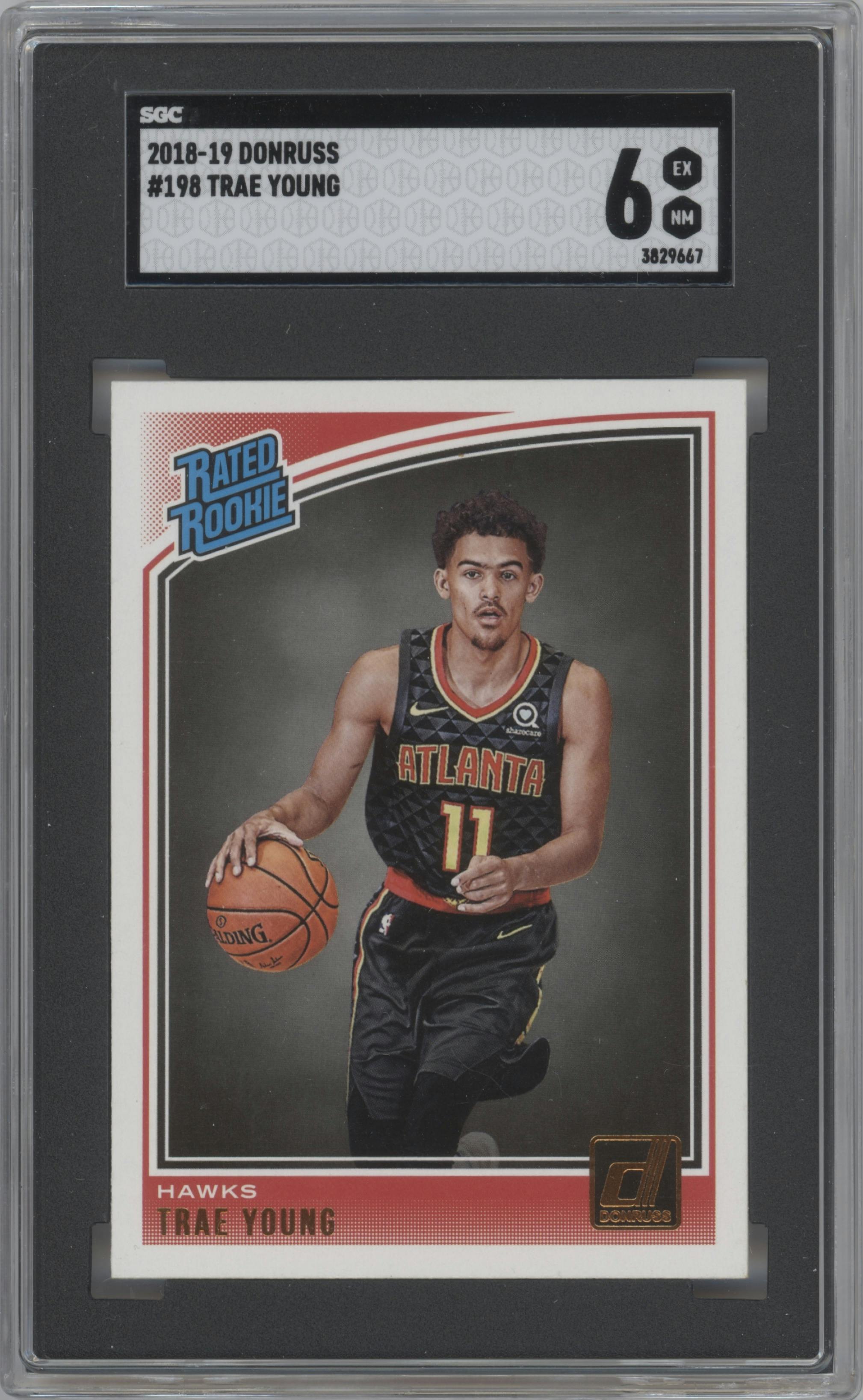 Trae Young from the 2018-19 Panini Donruss  set graded by SGC and given an overall grade of 6.