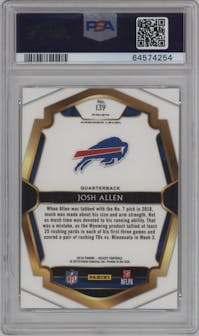 Josh Allen from the 2018 Panini Select set featuring a Silver Prizm parallel graded by PSA and given an overall grade of 10.