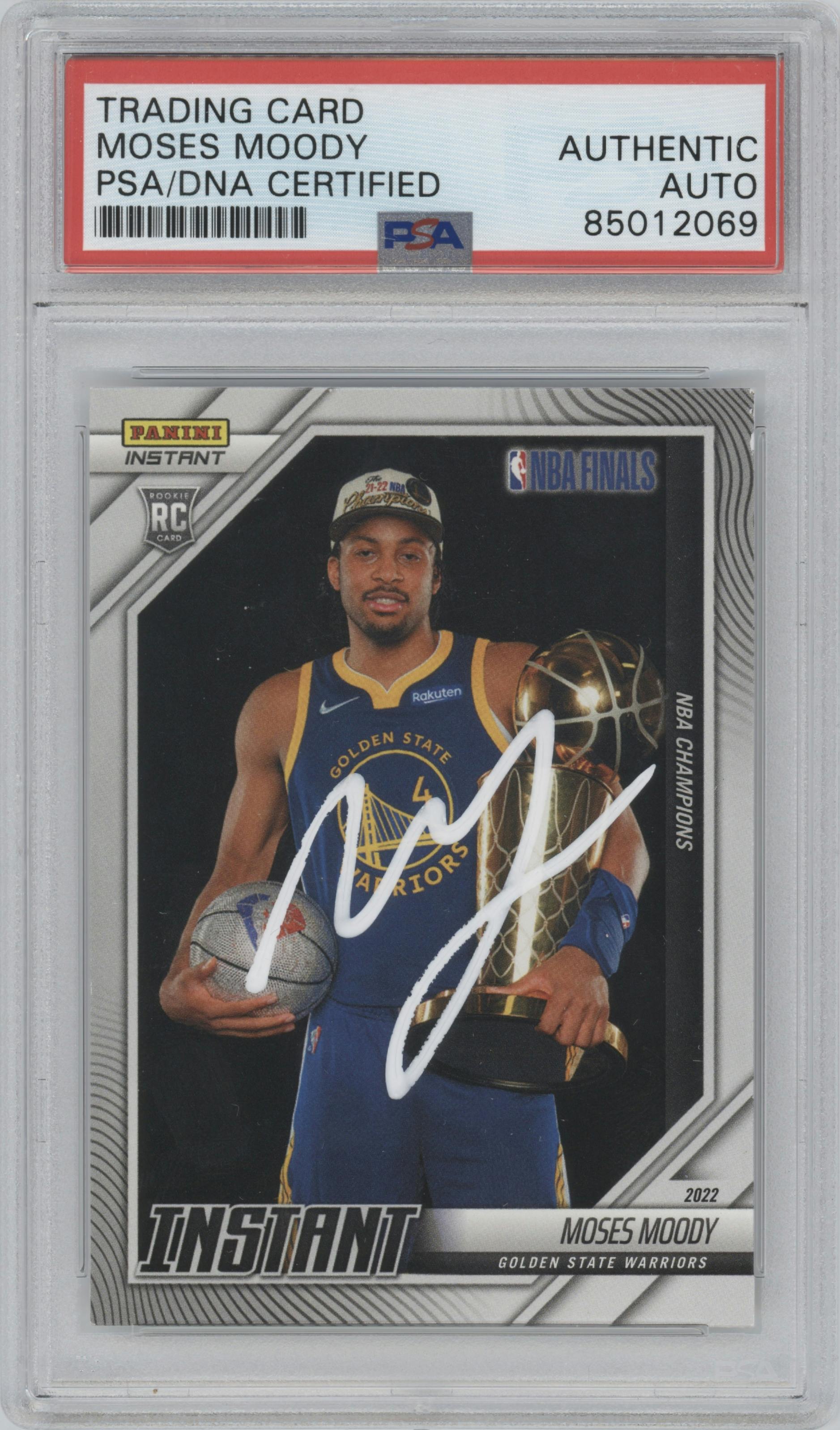 Moses Moody from the 2022 Panini Golden State Warriors NBA Champions set graded by PSA.