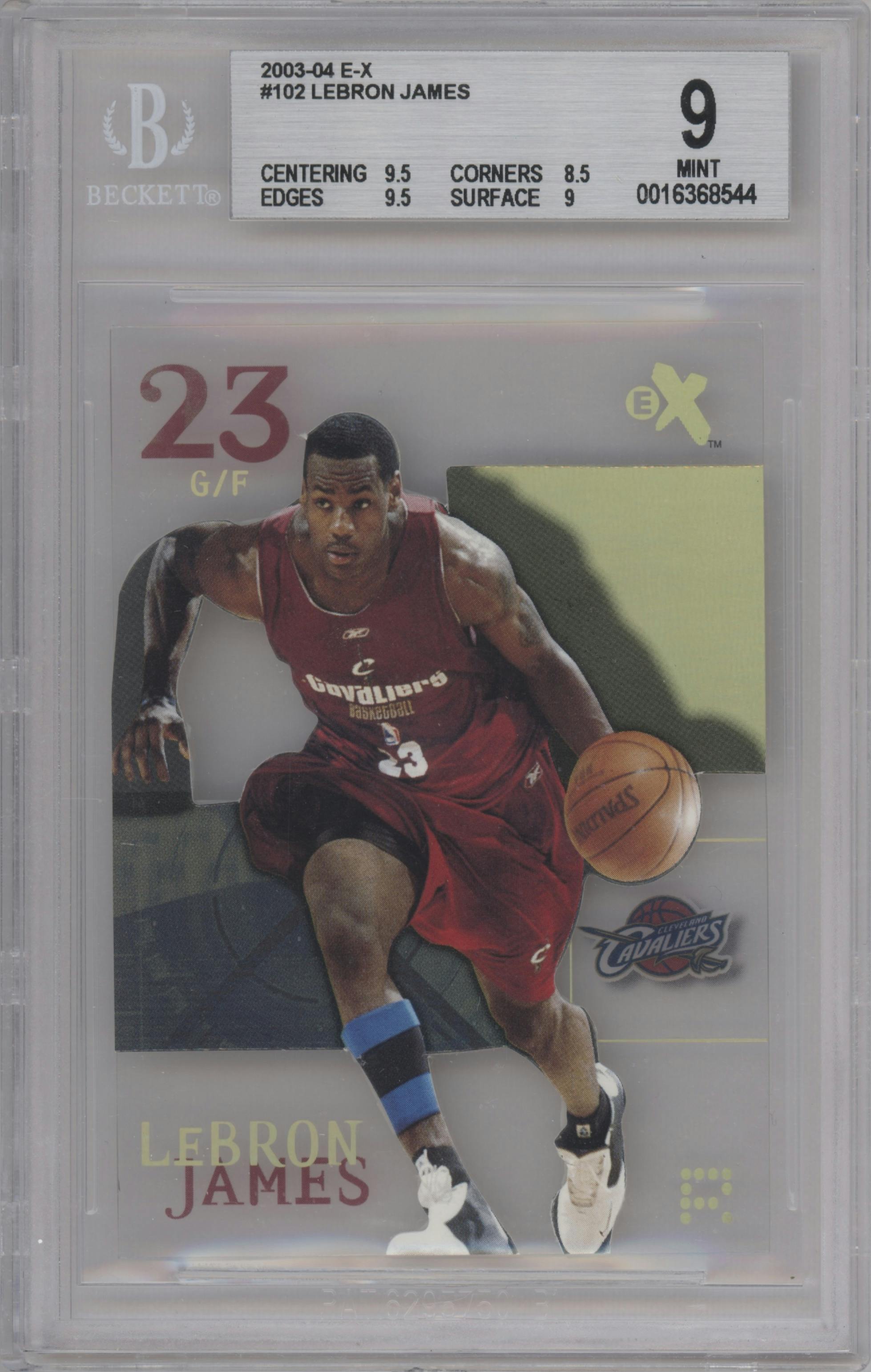 LeBron James from the 2003-04 Fleer E-X set graded by Beckett and given an overall grade of 9.
