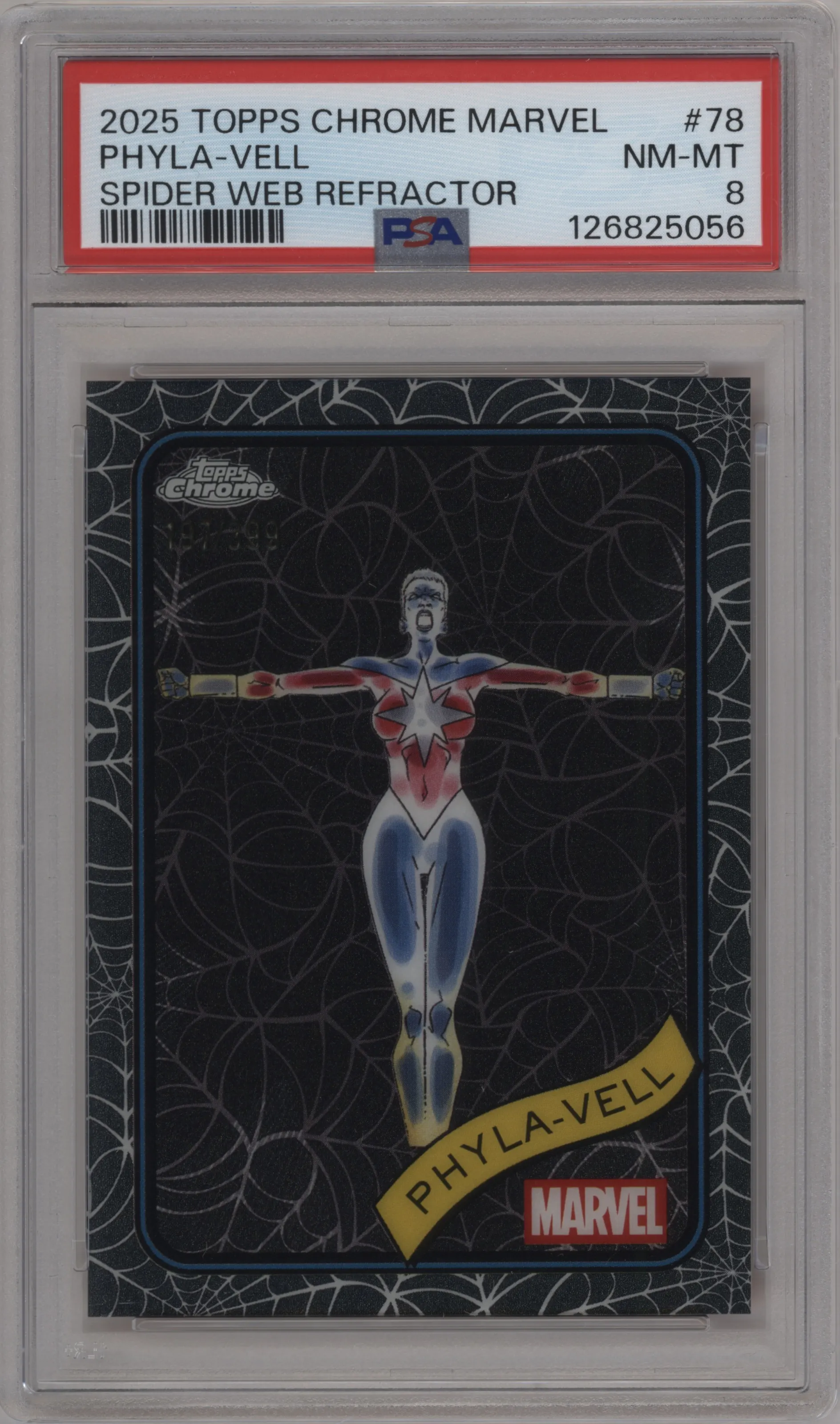 2025 Topps Chrome Marvel Phyla-Vell Spider Web PSA 8