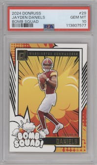 Jayden Daniels from the 2024 Donruss set graded by PSA and given an overall grade of 10.