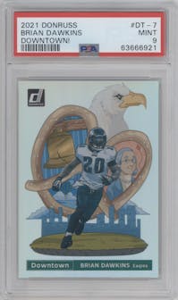 Brian Dawkins from the 2021 Panini Donruss set graded by PSA and given an overall grade of 9.