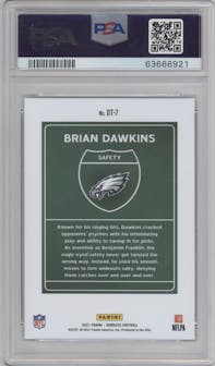 Brian Dawkins from the 2021 Panini Donruss set graded by PSA and given an overall grade of 9.