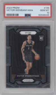 Victor Wembanyama from the 2023-24 Panini Prizm set graded by PSA and given an overall grade of 10.