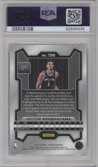 Victor Wembanyama from the 2023-24 Panini Prizm set graded by PSA and given an overall grade of 10.