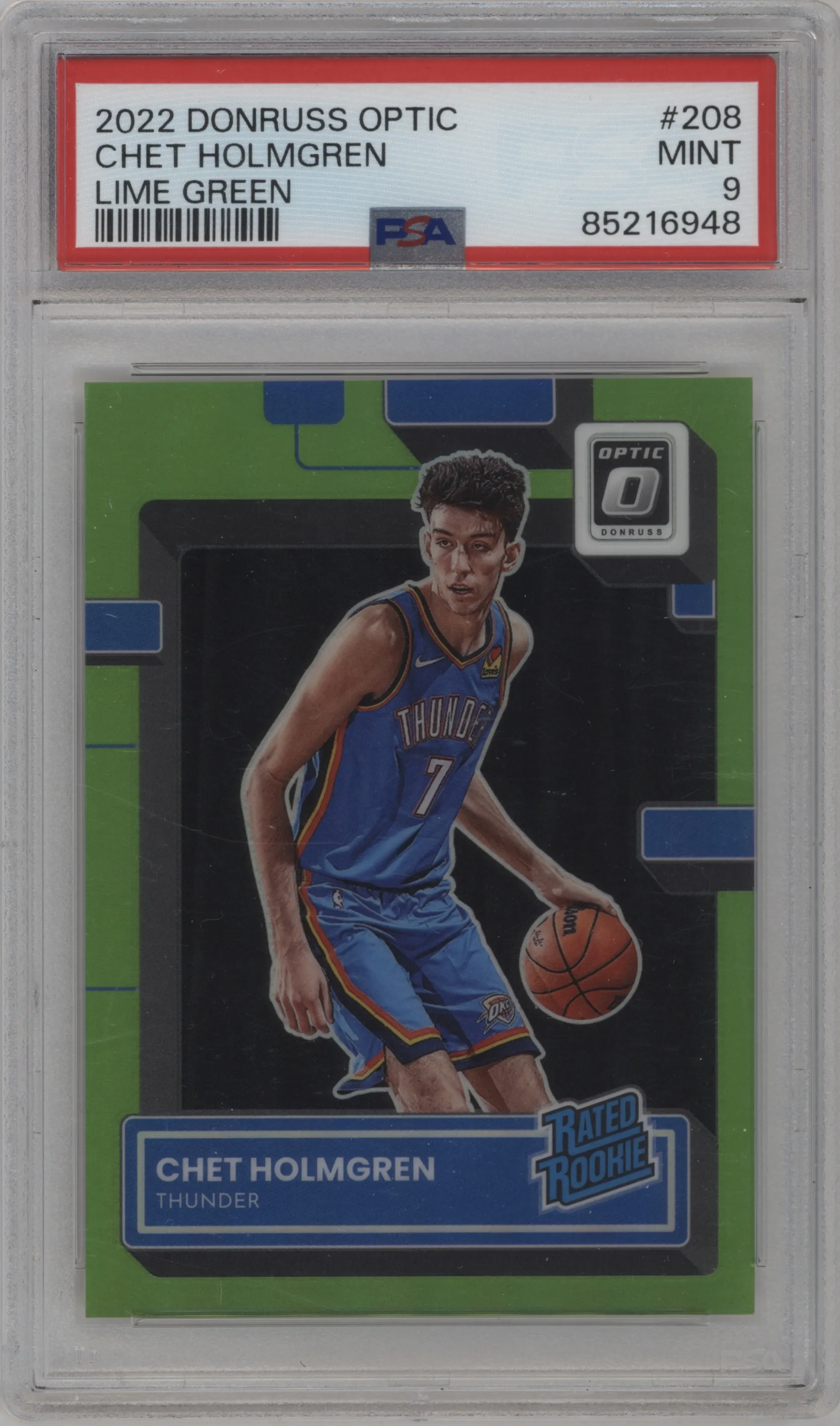 2022 Panini Donruss Optic Rated Rookie Chet Holmgren Lime Green #208 PSA 9