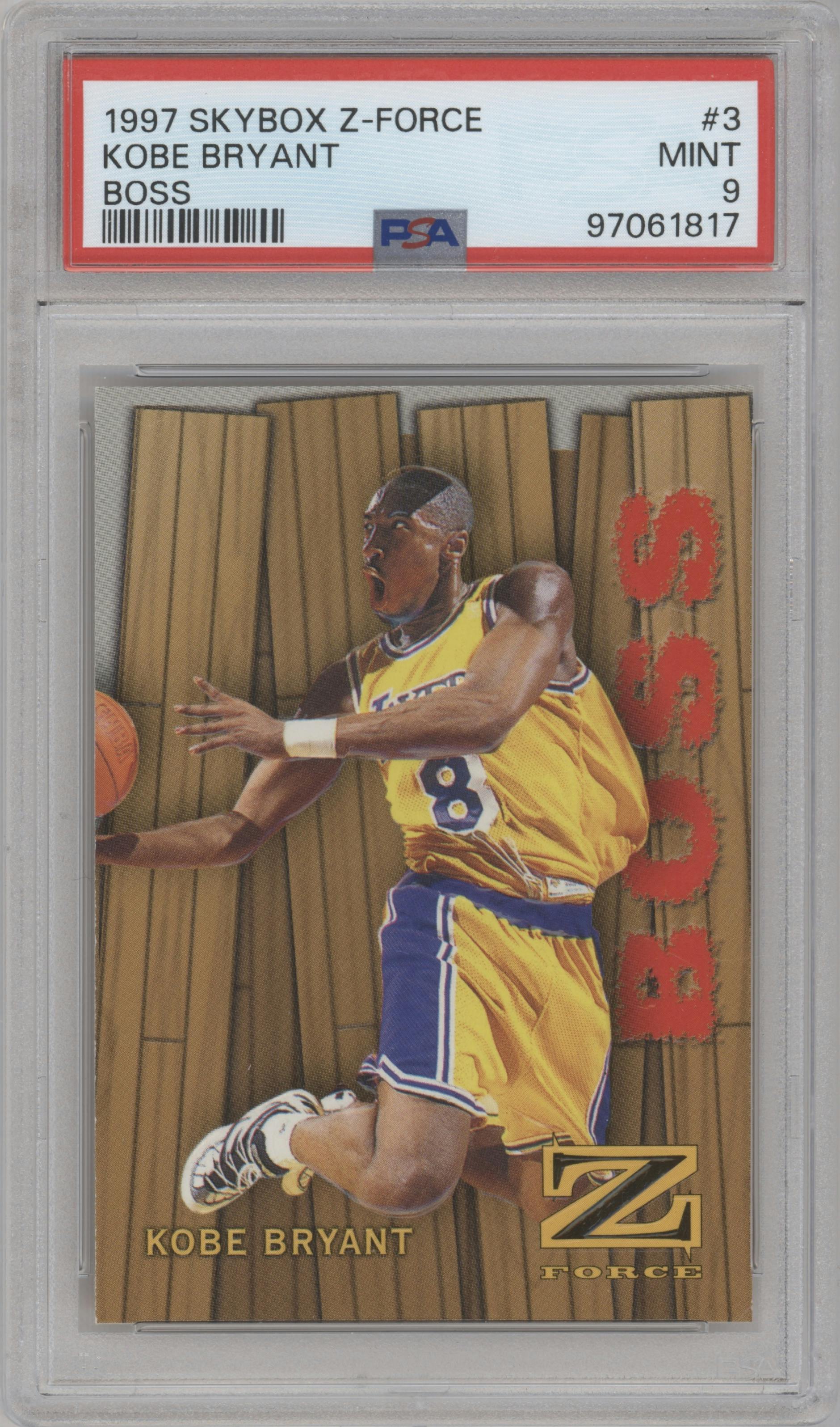 Kobe Bryant from the 1997-98 Skybox Z-Force set graded by PSA and given an overall grade of 9.
