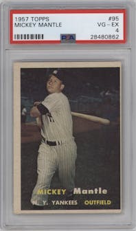 Mickey Mantle from the 1957 Topps set graded by PSA and given an overall grade of 4.