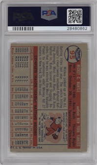 Mickey Mantle from the 1957 Topps set graded by PSA and given an overall grade of 4.