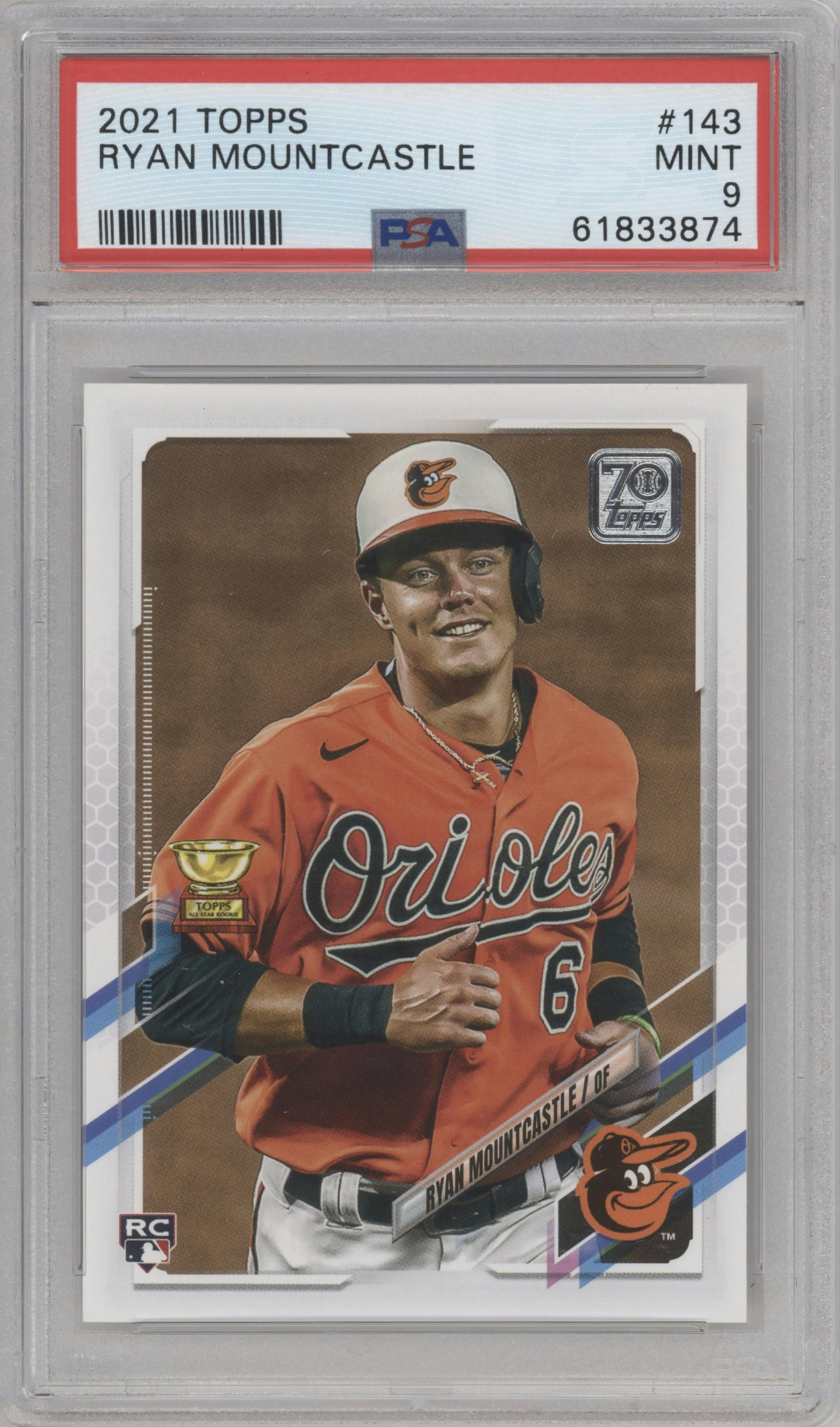 Ryan Mountcastle from the 2021 Topps Series 1 set graded by PSA and given an overall grade of 9.