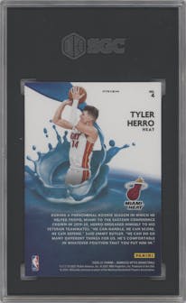 Tyler Herro from the 2020-21 Panini Donruss Optic set featuring a Purple parallel graded by SGC and given an overall grade of 10.