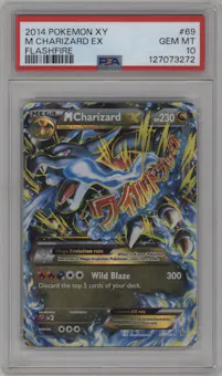 M Charizard EX from the 2014 Pokemon XY set graded by PSA and given an overall grade of 10.