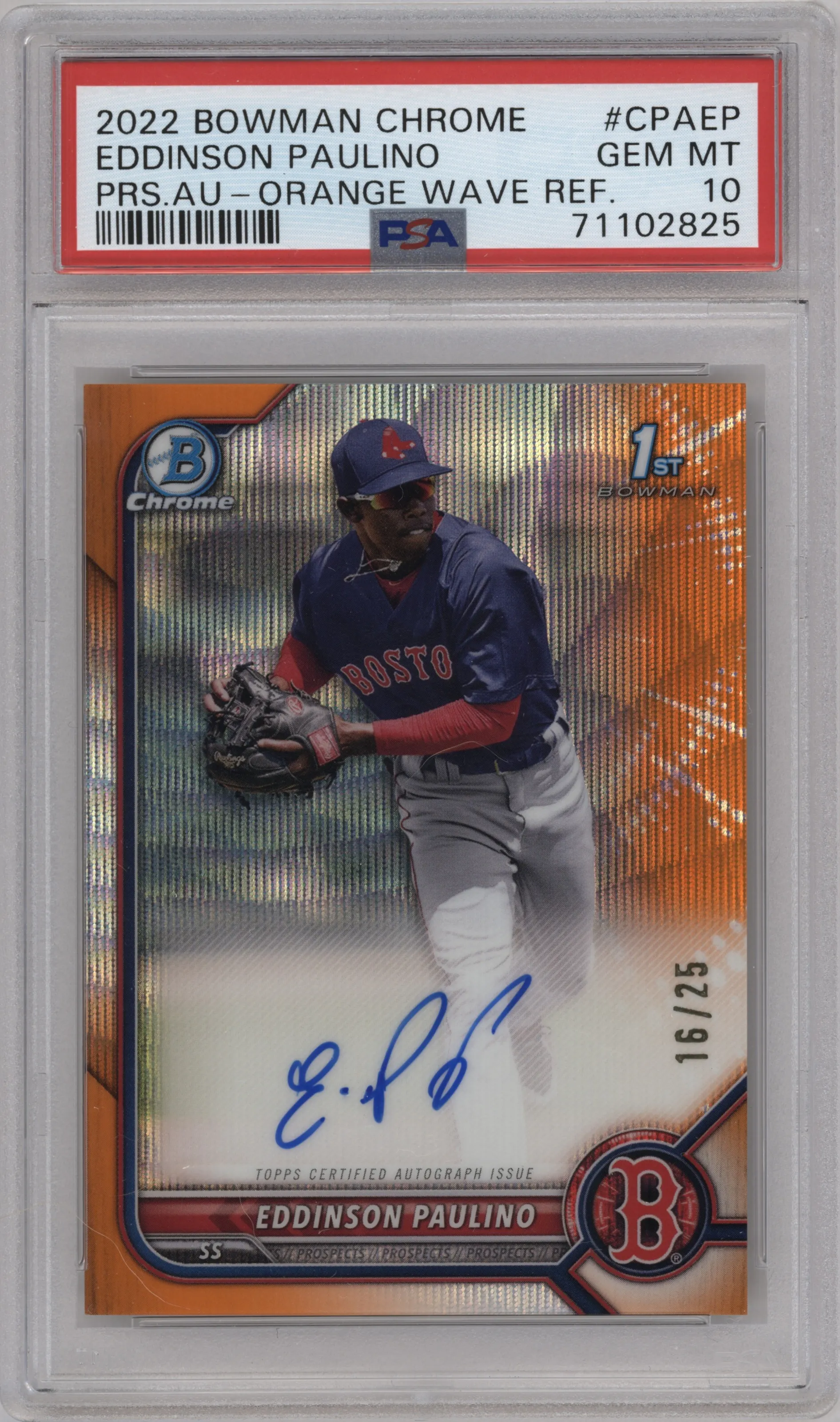 2022 Bowman Chrome Pros.Auto Eddinson Paulino Orange Wave Refractor PSA 10