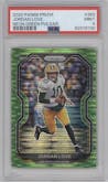 Jordan Love from the 2020 Panini Prizm set featuring a Neon Green Pulsar parallel graded by PSA and given an overall grade of 9.
