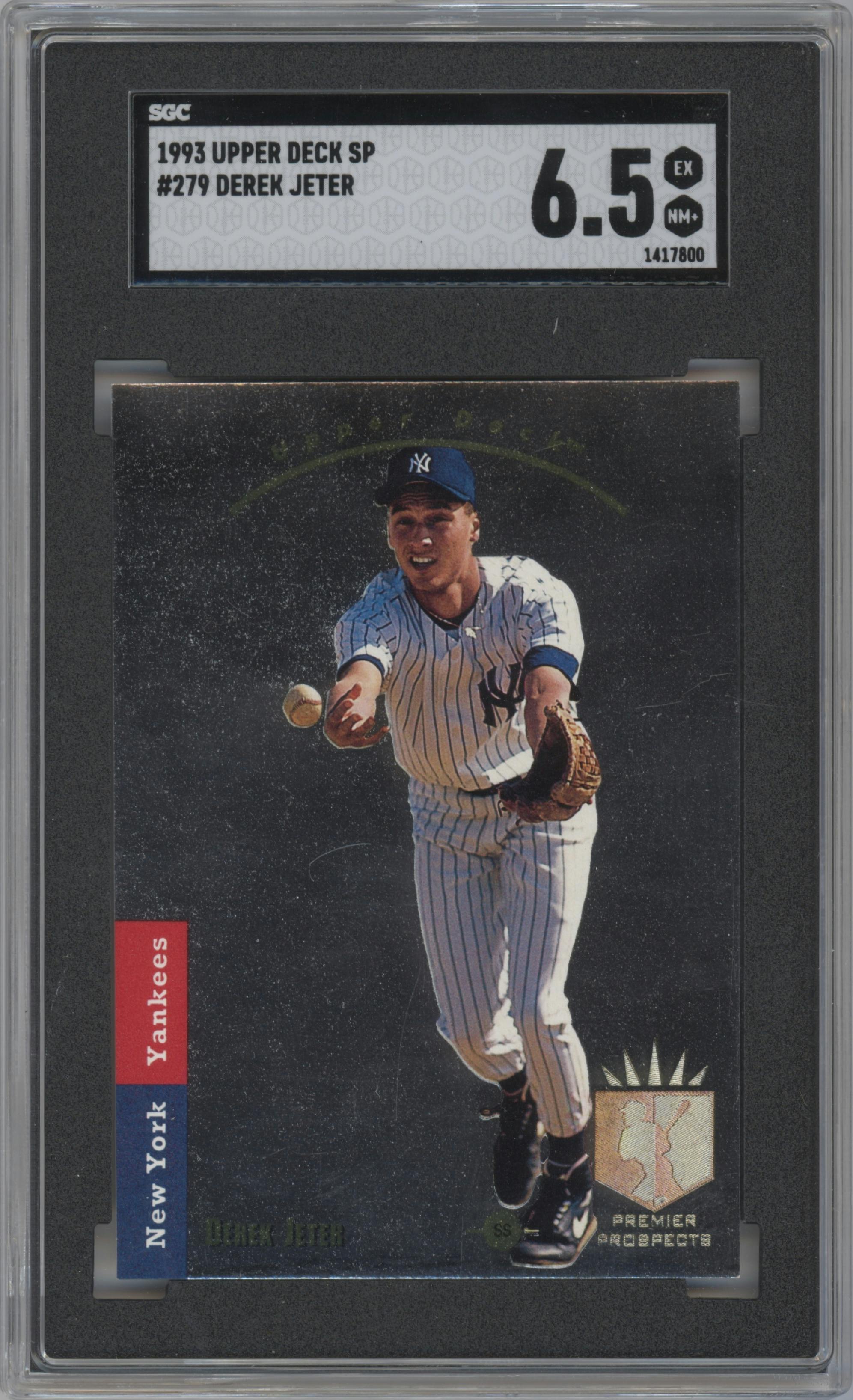 Derek Jeter from the 1993 Upper Deck SP set graded by SGC and given an overall grade of 6.5.
