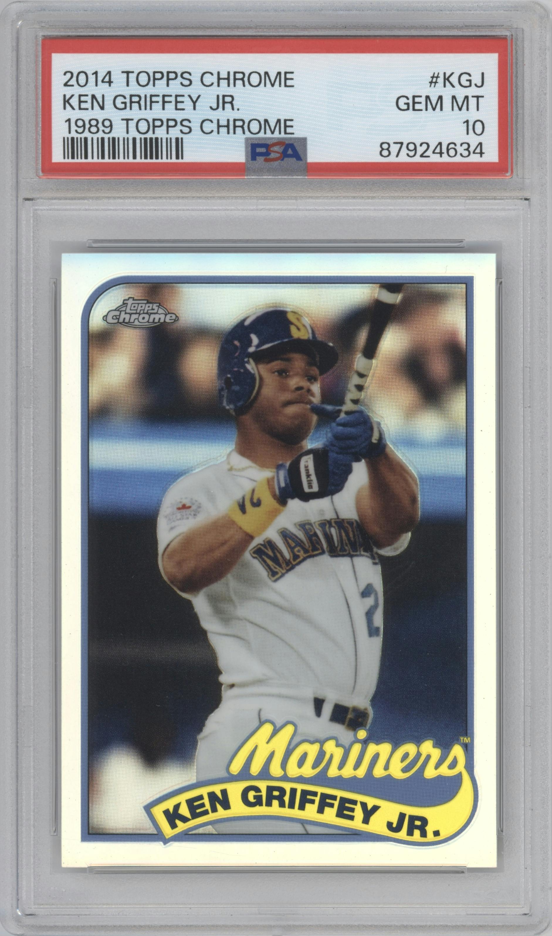 Ken Griffey Jr. from the 2014 Topps Chrome set graded by PSA and given an overall grade of 10.