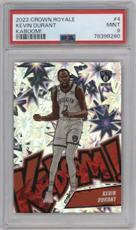 Kevin Durant from the 2022-23 Panini Crown Royale set graded by PSA and given an overall grade of 9.