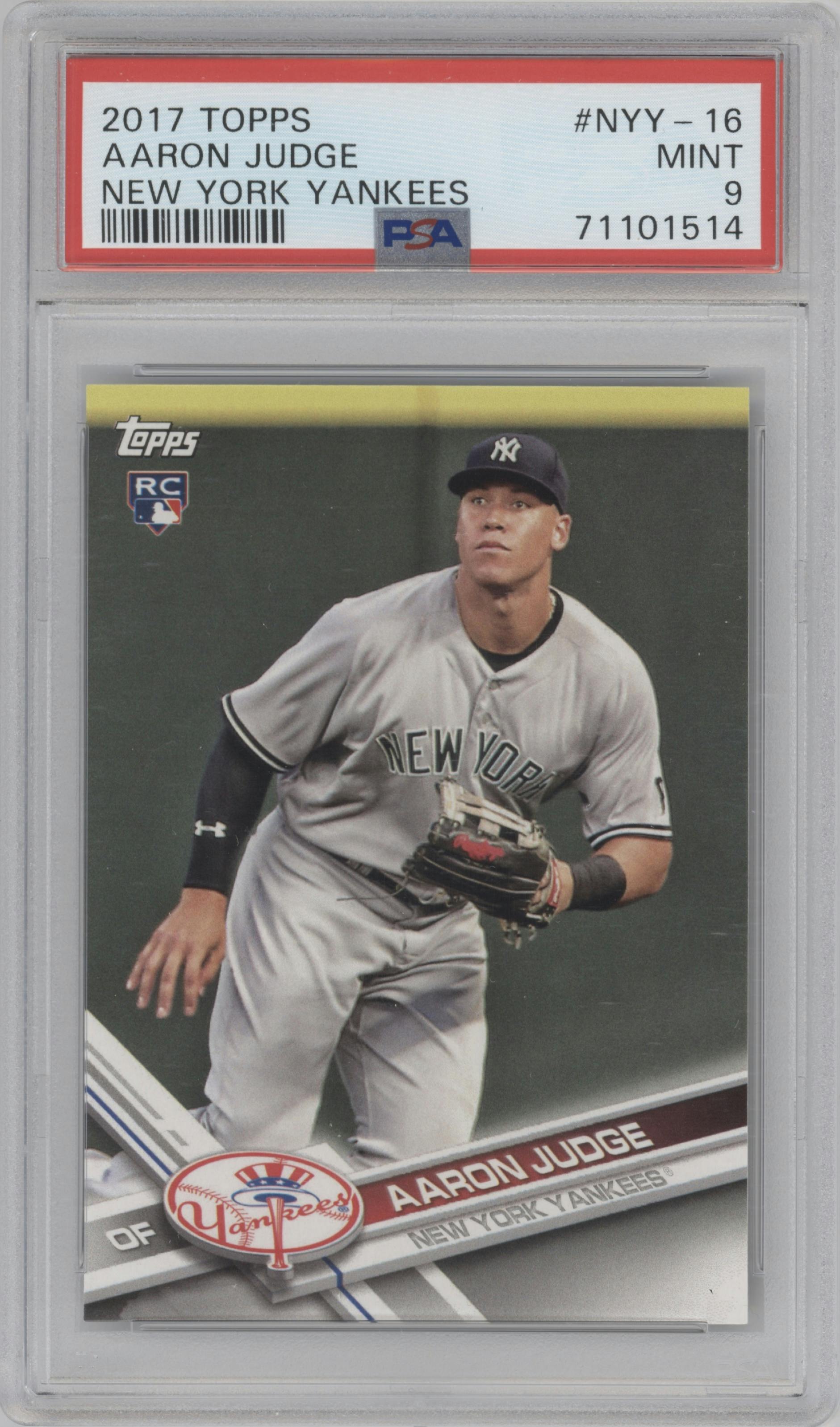 Aaron Judge from the 2017 Topps Team Set set graded by PSA and given an overall grade of 9.