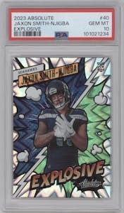 Jaxon Smith-Njigba from the 2023 Panini Absolute set graded by PSA and given an overall grade of 10.