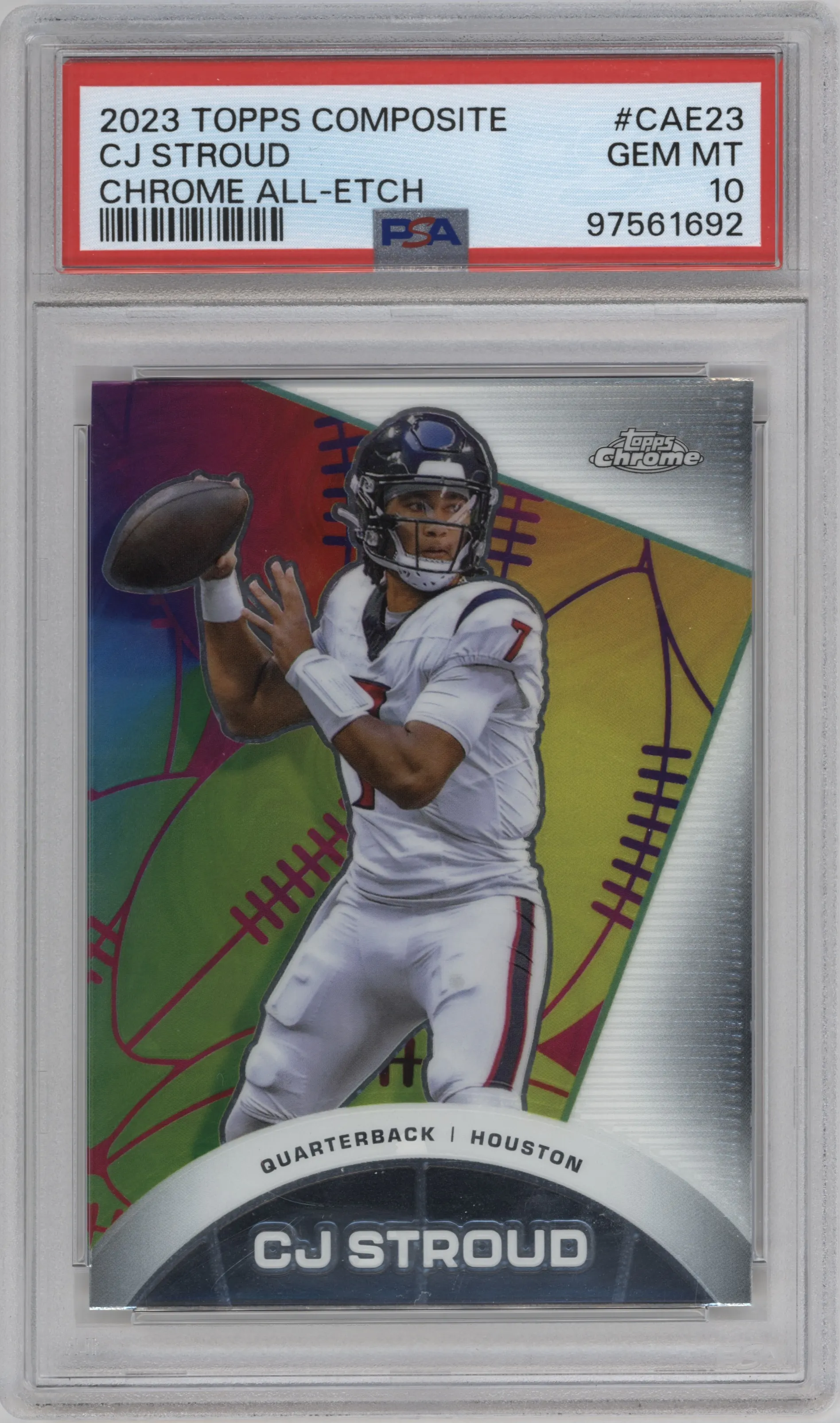 CJ Stroud from the 2023 Topps Composite set graded by PSA and given an overall grade of 10.