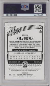 Kyle Tucker from the 2018 Panini Donruss Optic set featuring a Red parallel graded by PSA and given an overall grade of 10.