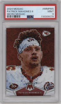 Patrick Mahomes II from the 2024 Panini Mosaic set graded by PSA and given an overall grade of 9.