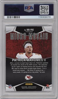 Patrick Mahomes II from the 2024 Panini Mosaic set graded by PSA and given an overall grade of 9.