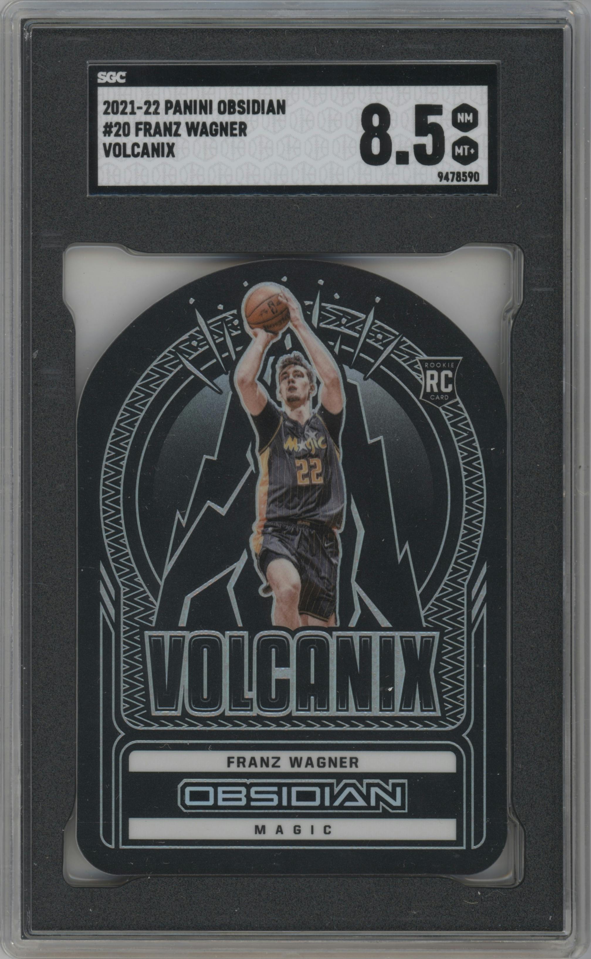 Franz Wagner from the 2021-22 Panini Obsidian set graded by SGC and given an overall grade of 8.5.