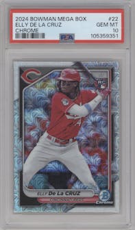 Elly De La Cruz from the 2024 Bowman Mega Box set graded by PSA and given an overall grade of 10.