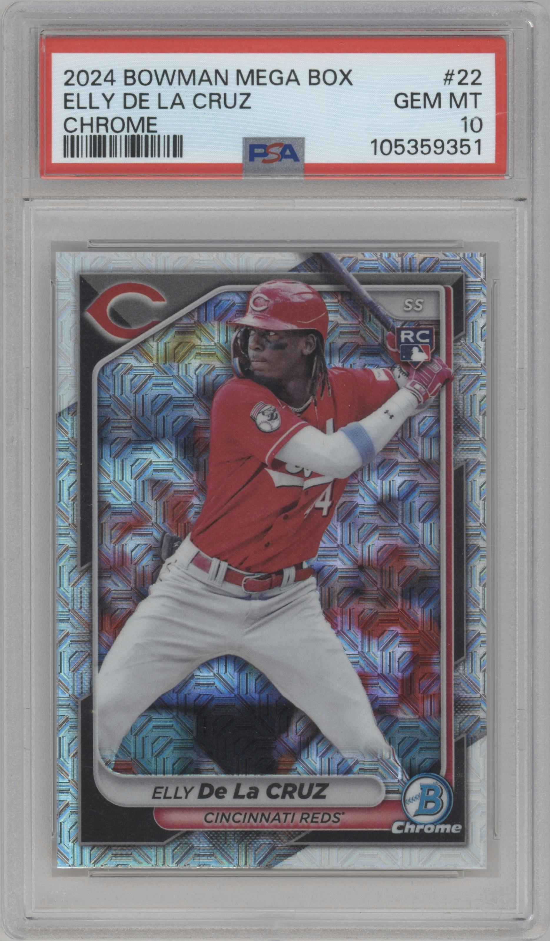 Elly De La Cruz from the 2024 Bowman Mega Box set graded by PSA and given an overall grade of 10.