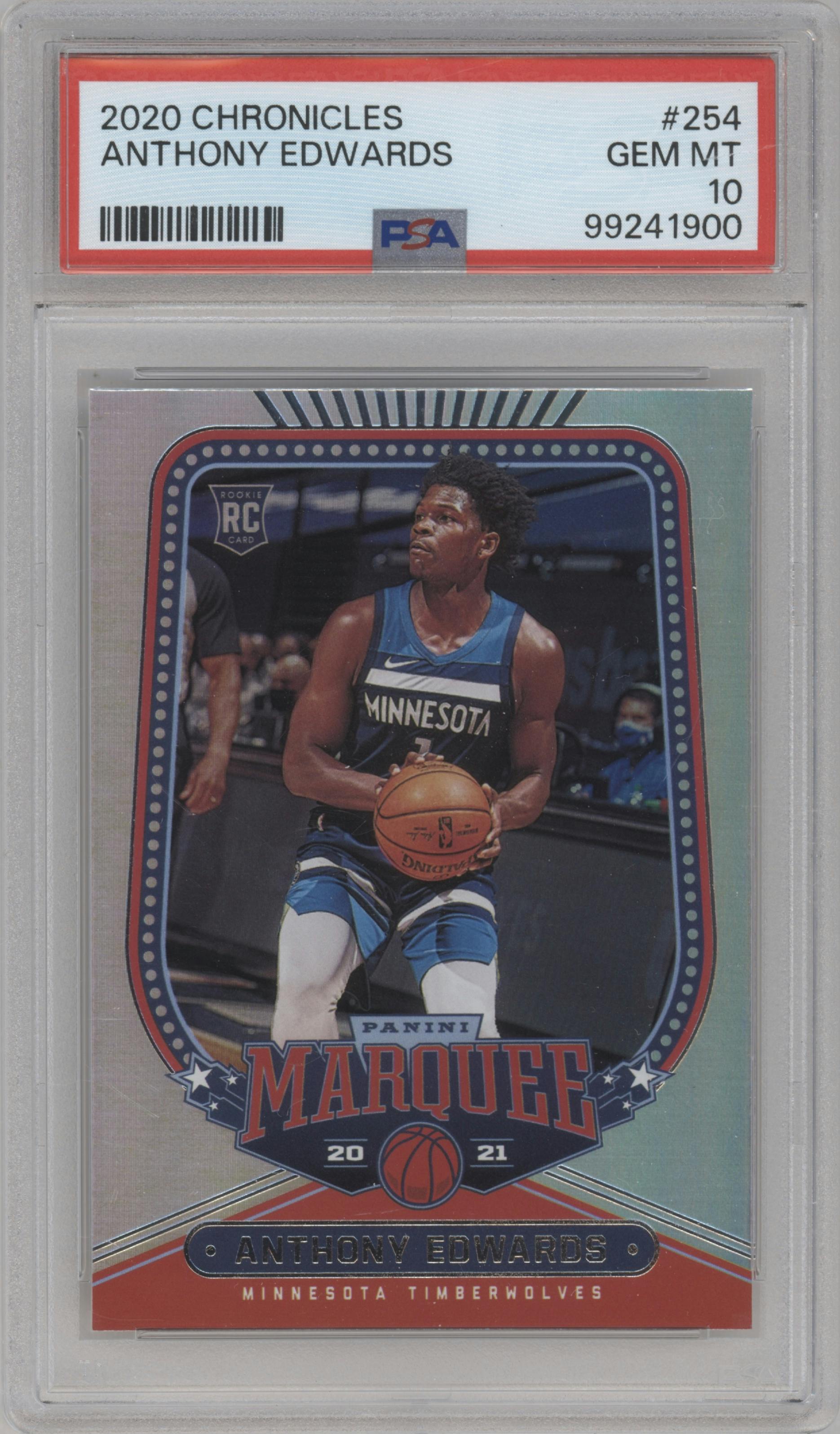 Anthony Edwards from the 2020-21 Panini Chronicles set graded by PSA and given an overall grade of 10.