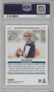 Joe Burrow from the 2023 Donruss Optic set graded by PSA and given an overall grade of 9.