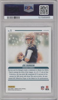Joe Burrow from the 2023 Donruss Optic set graded by PSA and given an overall grade of 9.