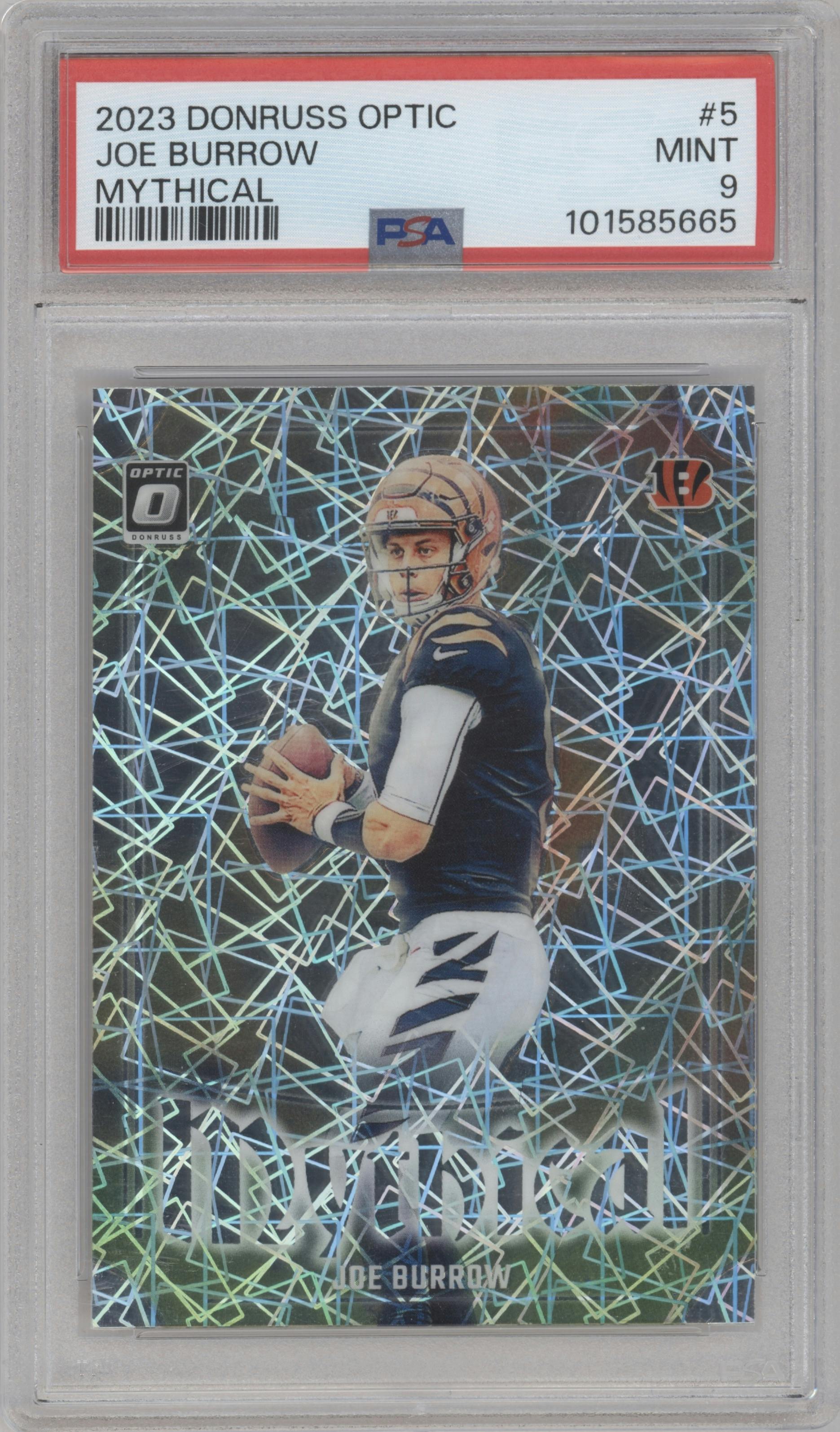 Joe Burrow from the 2023 Donruss Optic set graded by PSA and given an overall grade of 9.
