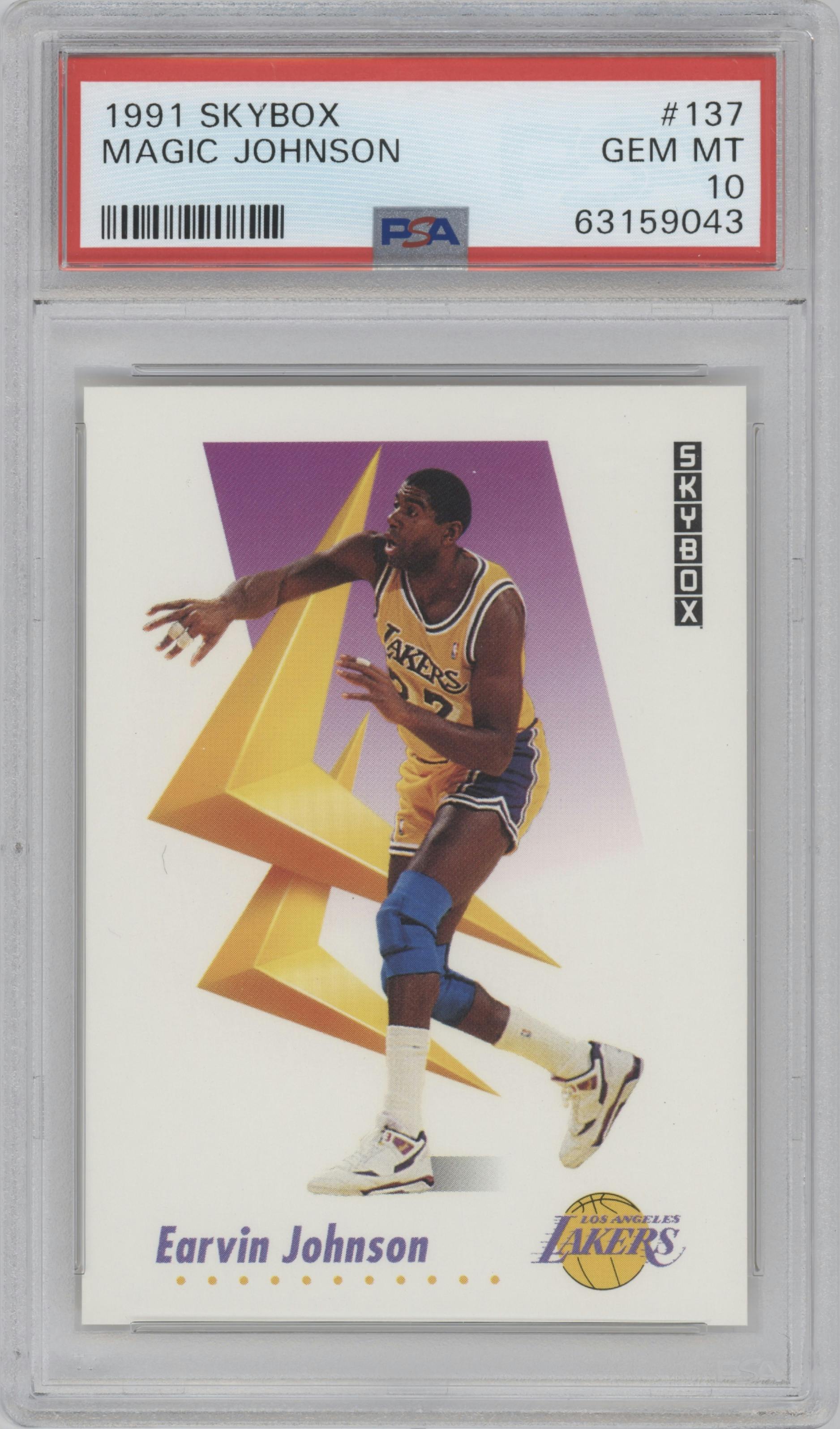 Magic Johnson from the 1991-92 Skybox set graded by PSA and given an overall grade of 10.