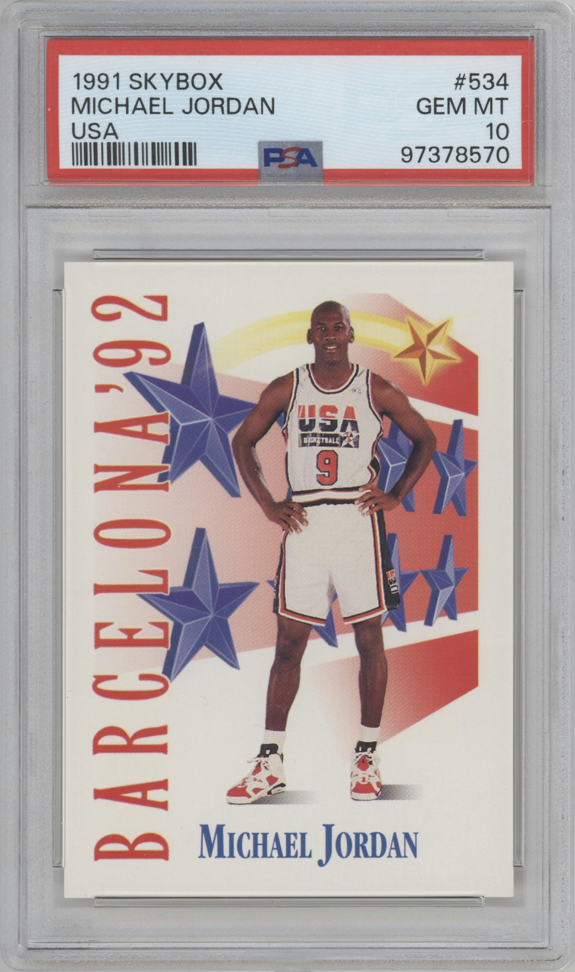 Michael Jordan from the 1991-92 Skybox set graded by PSA and given an overall grade of 10.
