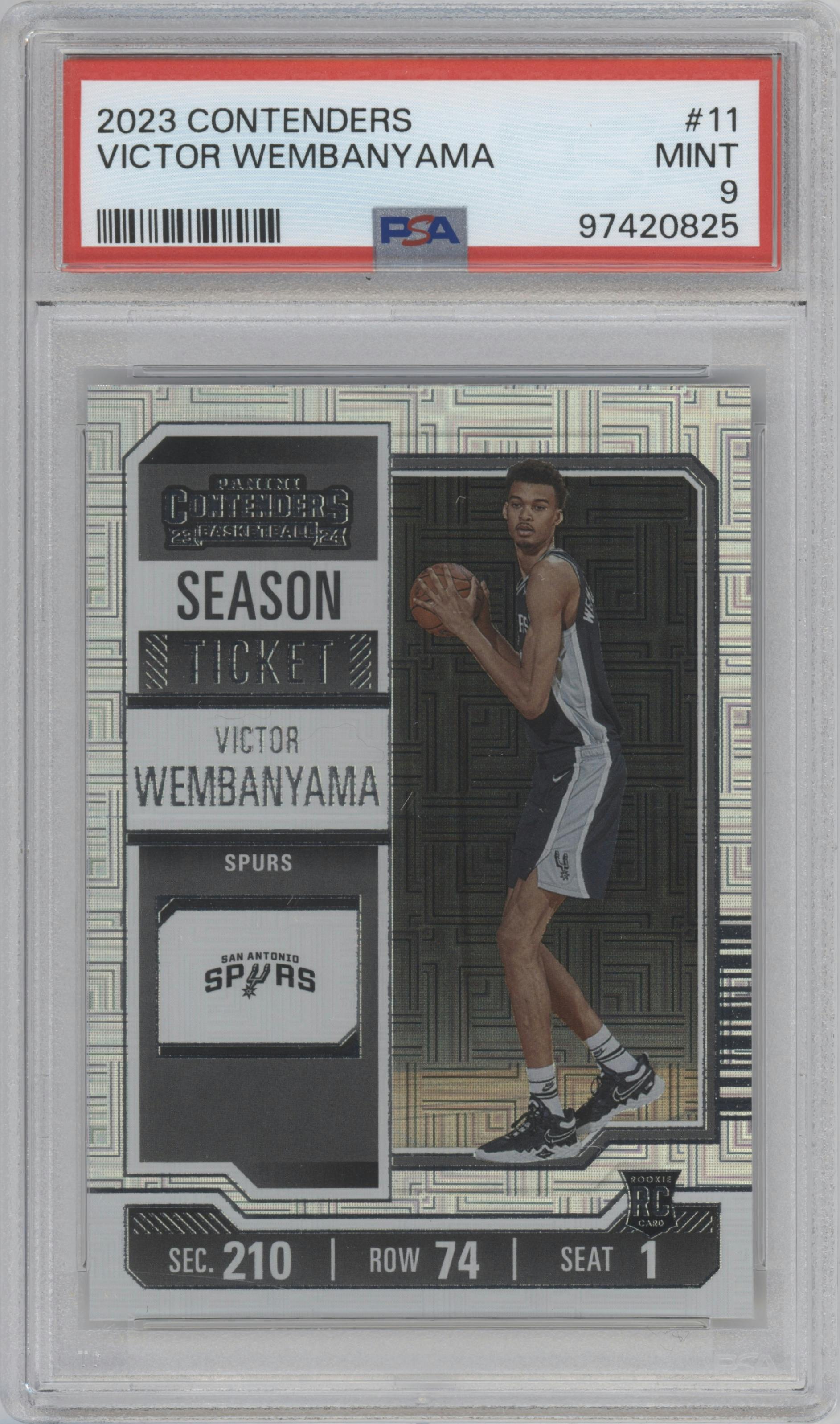 Victor Wembanyama  from the 2023-24 Panini Contenders set graded by PSA and given an overall grade of 9.