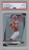 Jayden Daniels from the 2024 Panini Prizm set featuring a Silver Prizm parallel graded by PSA and given an overall grade of 10.