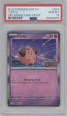 Cleffa from the 2023 Pokemon SV set featuring a Obsidian Flames Prerelease staff promo parallel graded by PSA and given an overall grade of 10.
