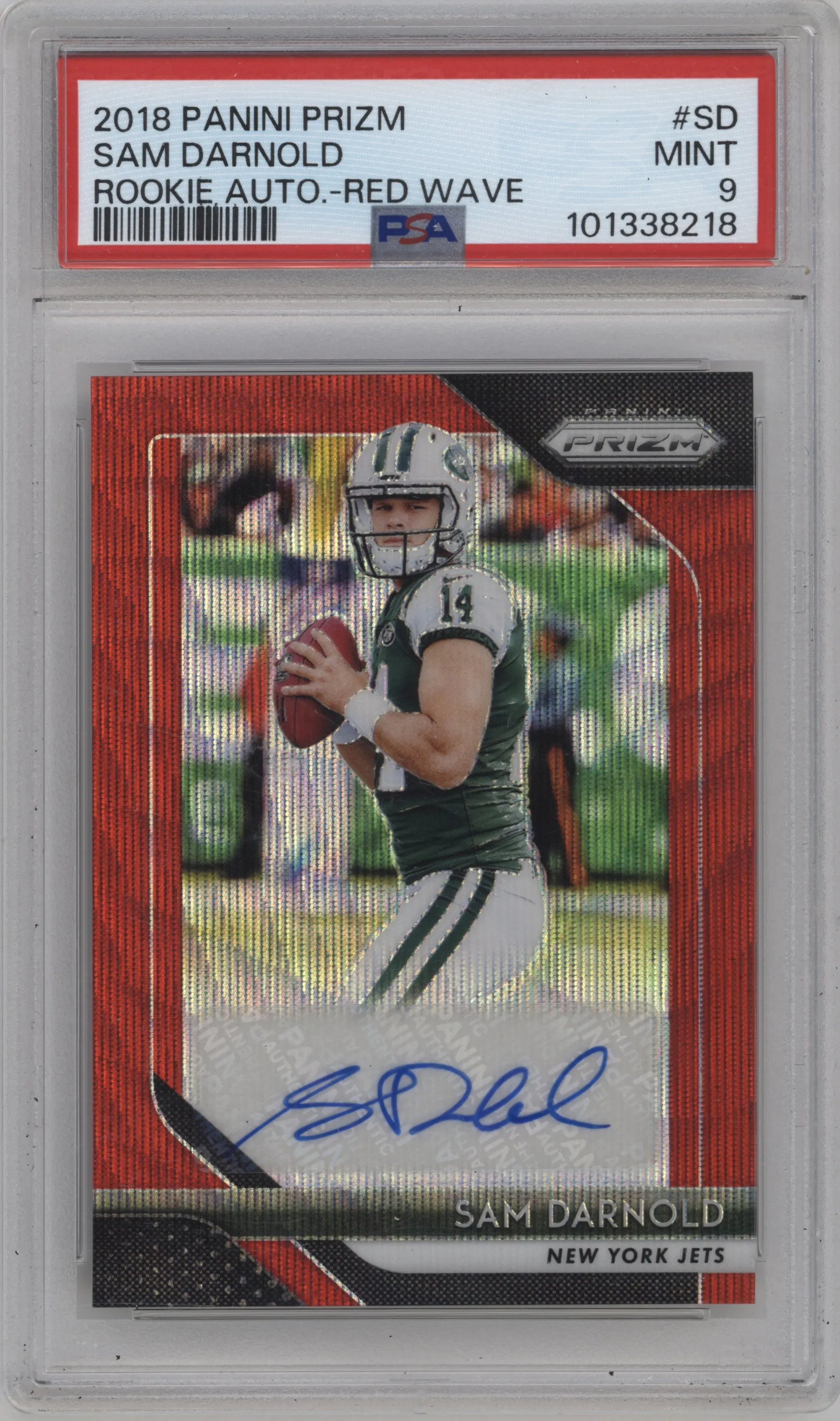 2018 Panini Prizm Rke.Auto Sam Darnold Red Wave #RA-SD PSA 9