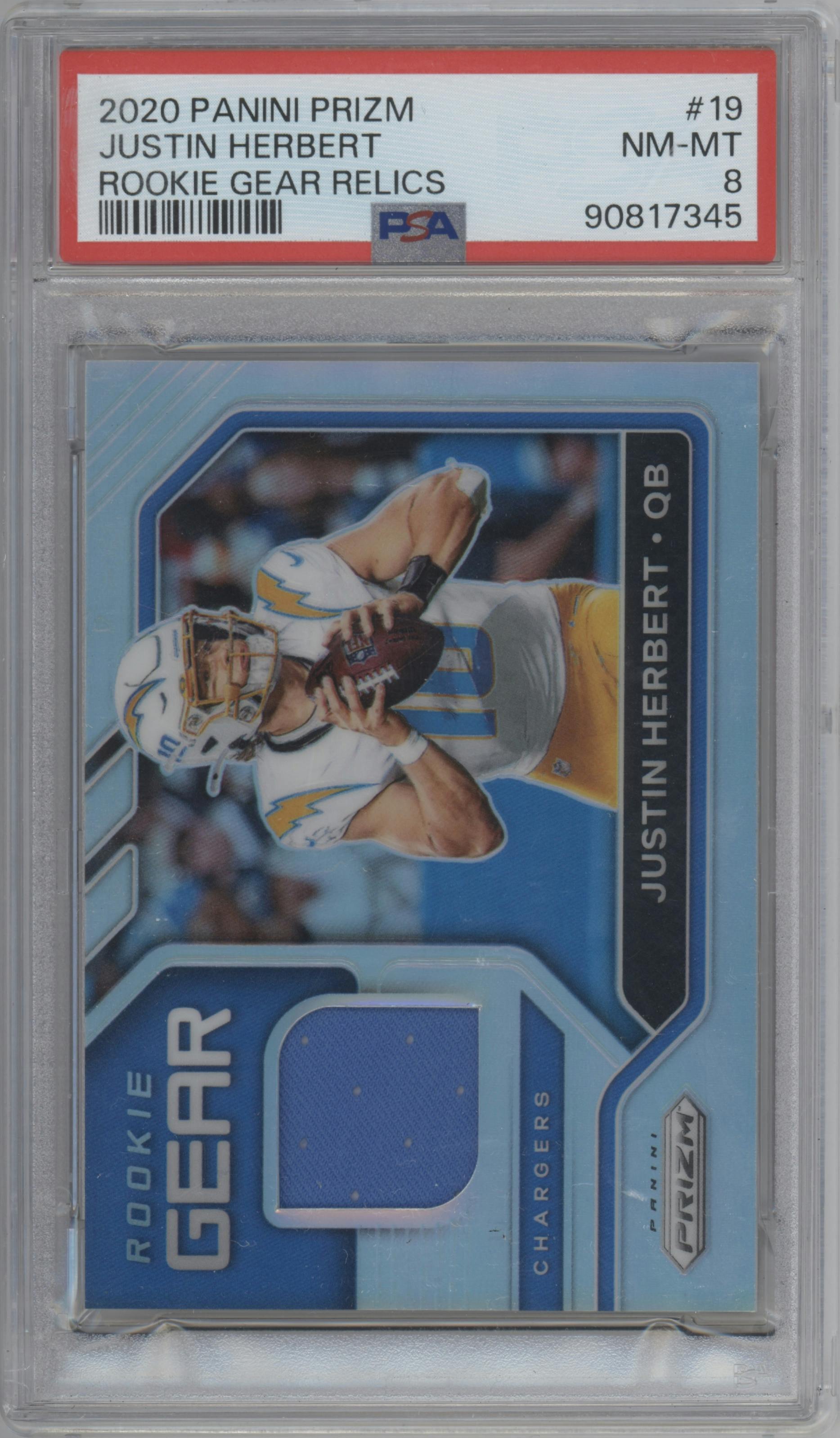 Justin Herbert from the 2020 Panini Prizm set graded by PSA and given an overall grade of 8.