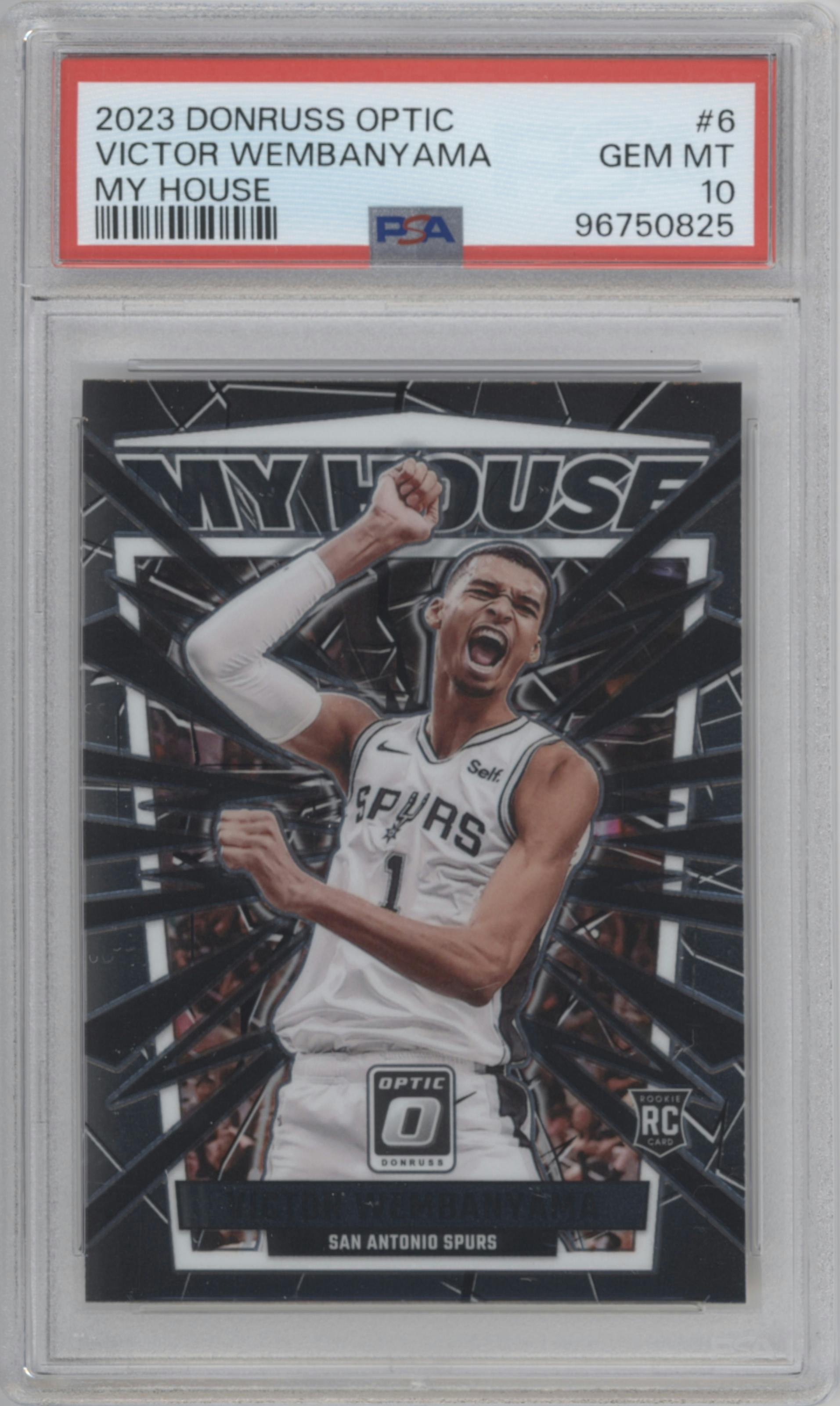 Victor Wembanyama from the 2023-24 Donruss Optic set graded by PSA and given an overall grade of 10.