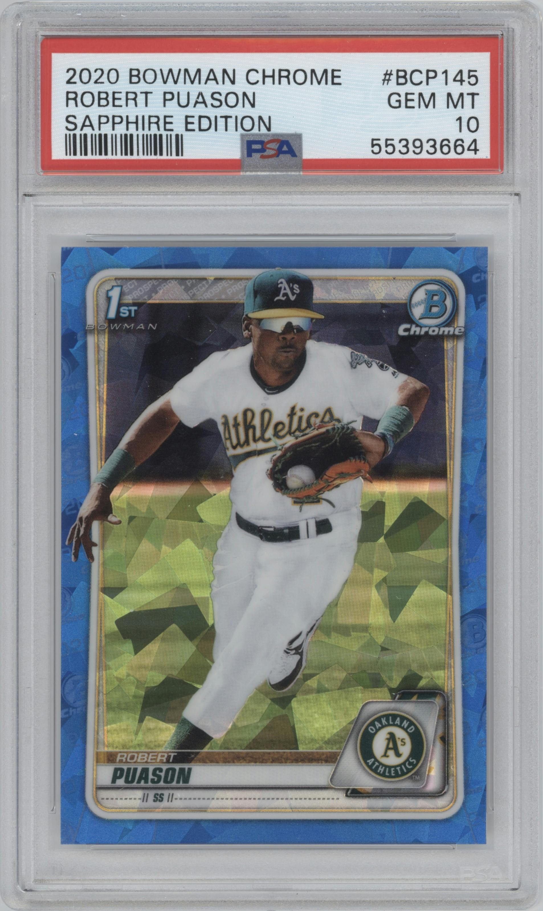Robert Puason from the 2020 Bowman Sapphire Edition set graded by PSA and given an overall grade of 10.