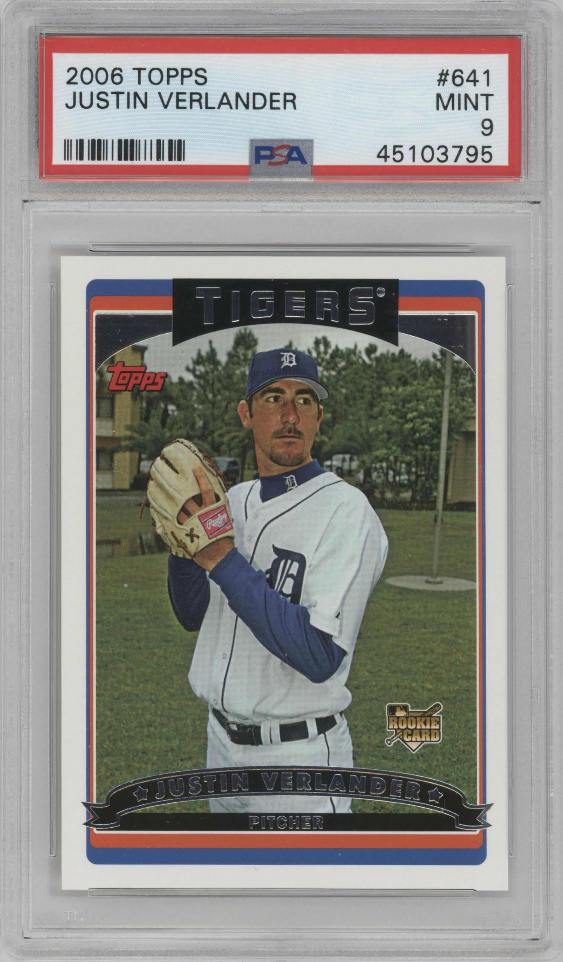 Justin Verlander from the 2006 Topps set graded by PSA and given an overall grade of 9.