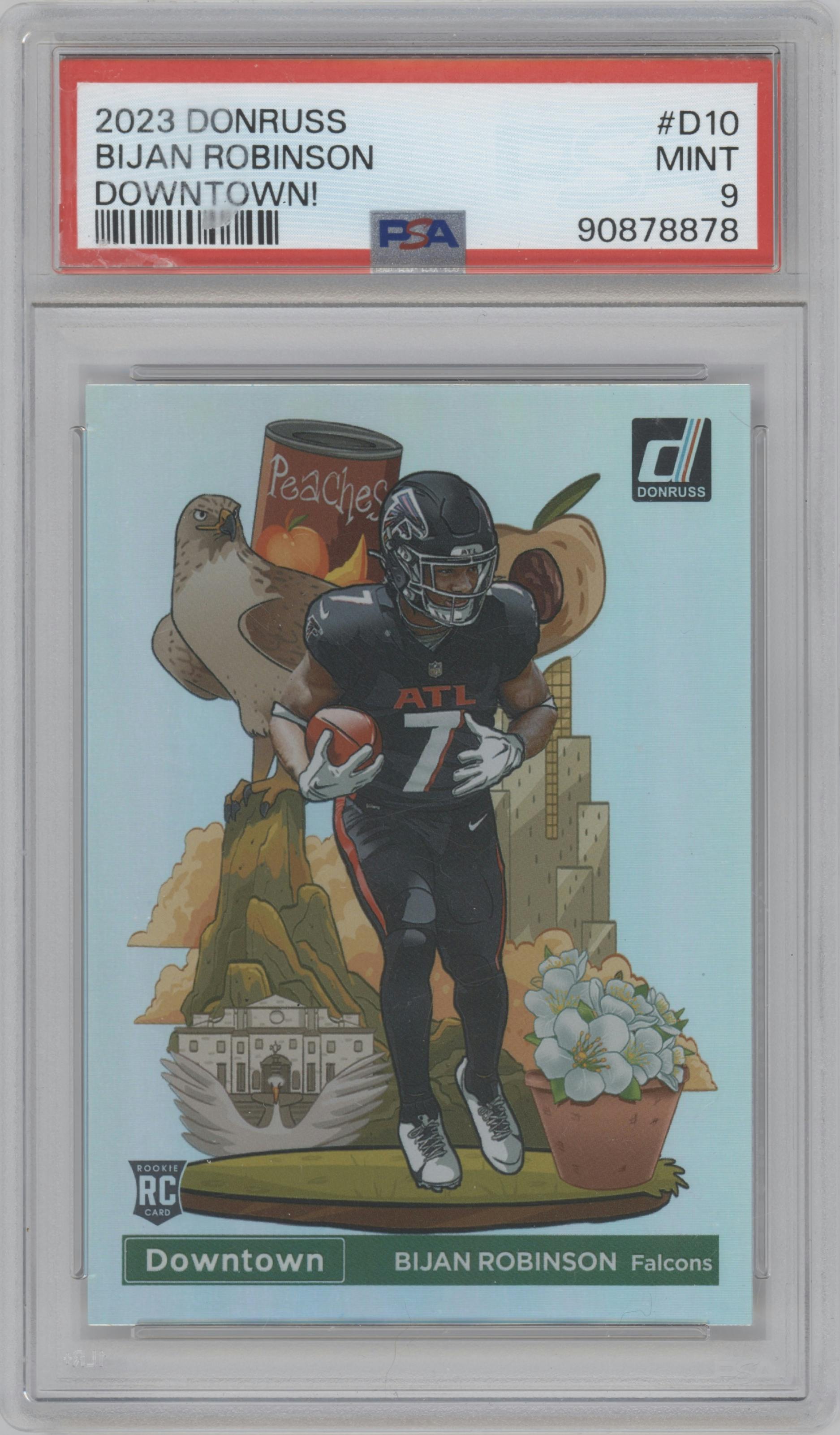 Bijan Robinson from the 2023 Panini Donruss set graded by PSA and given an overall grade of 9.
