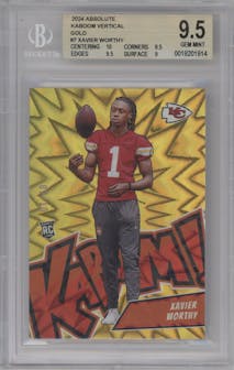 Xavier Worthy from the 2024 Panini Absolute set featuring a Gold parallel graded by Beckett and given an overall grade of 9.5.