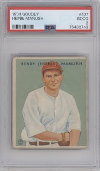 Heinie Manush from the 1933 Goudey set graded by PSA and given an overall grade of 2.